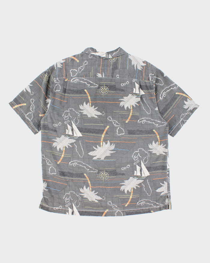 Men's Tommy Bahama Grey Map Print Hawaiian Shirt - L