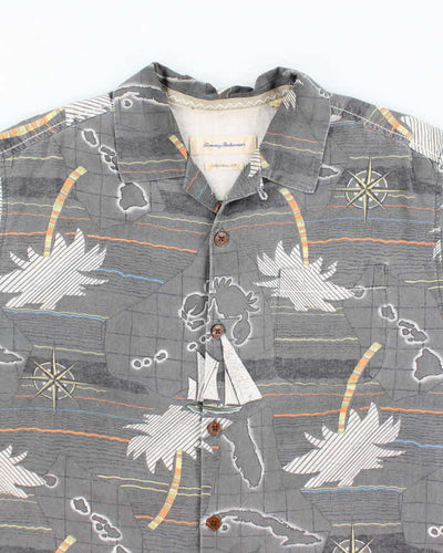 Men's Tommy Bahama Grey Map Print Hawaiian Shirt - L