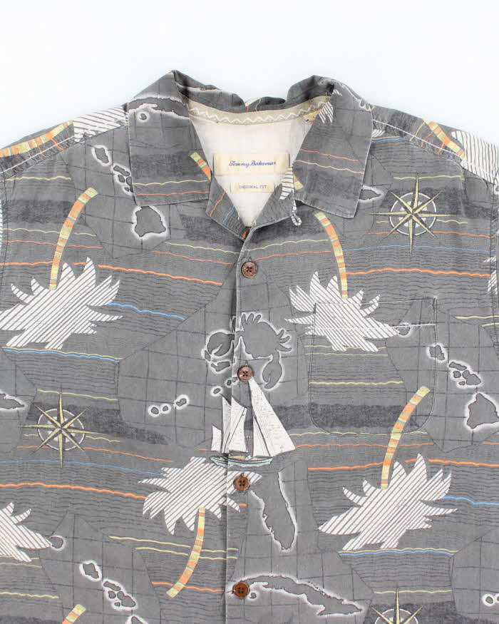 Men's Tommy Bahama Grey Map Print Hawaiian Shirt - L