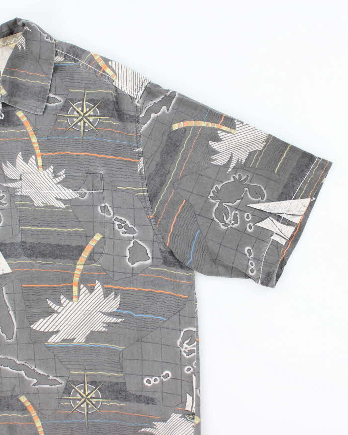 Men's Tommy Bahama Grey Map Print Hawaiian Shirt - L