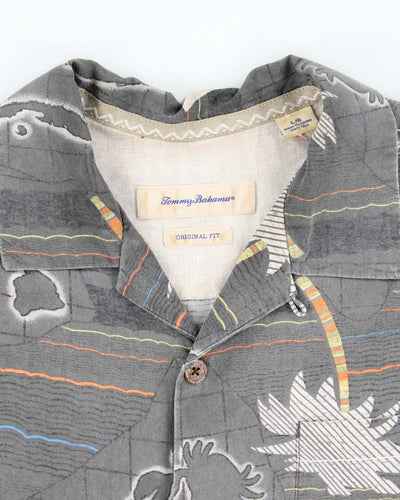 Men's Tommy Bahama Grey Map Print Hawaiian Shirt - L