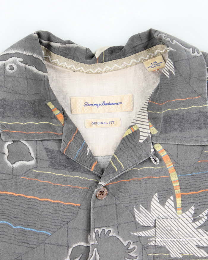 Men's Tommy Bahama Grey Map Print Hawaiian Shirt - L