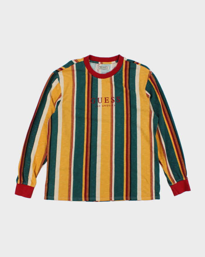 Men's Guess Yellow and Green Striped T-Shirt - L