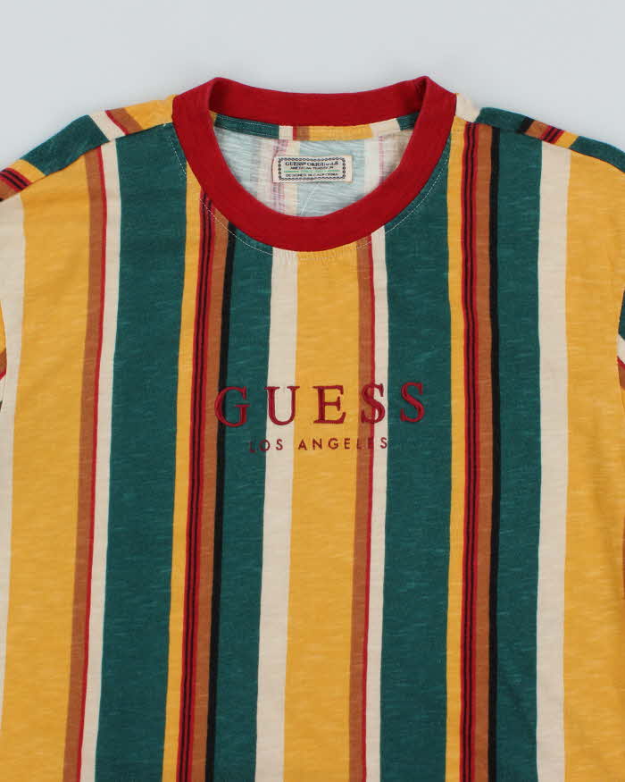Men's Guess Yellow and Green Striped T-Shirt - L