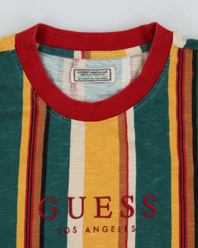 Men's Guess Yellow and Green Striped T-Shirt - L
