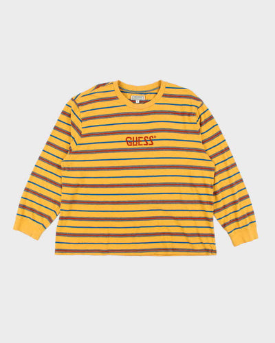 Men's Guess Yellow Cotton Striped T-Shirt - XXL