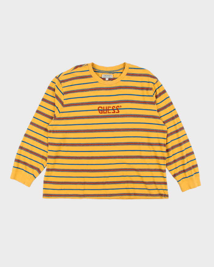 Men's Guess Yellow Cotton Striped T-Shirt - XXL