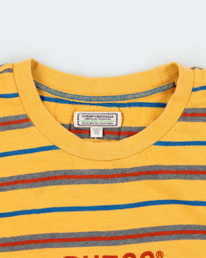 Men's Guess Yellow Cotton Striped T-Shirt - XXL
