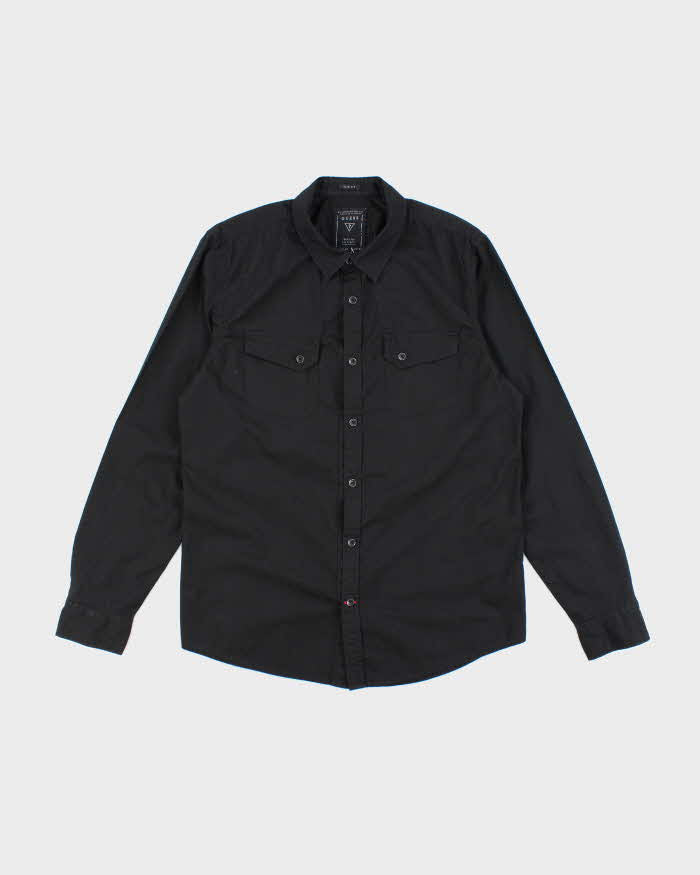 Vintage Y2K Guess Black Plain Long Sleeve Shirt - L