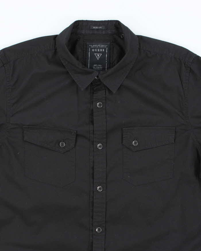 Vintage Y2K Guess Black Plain Long Sleeve Shirt - L