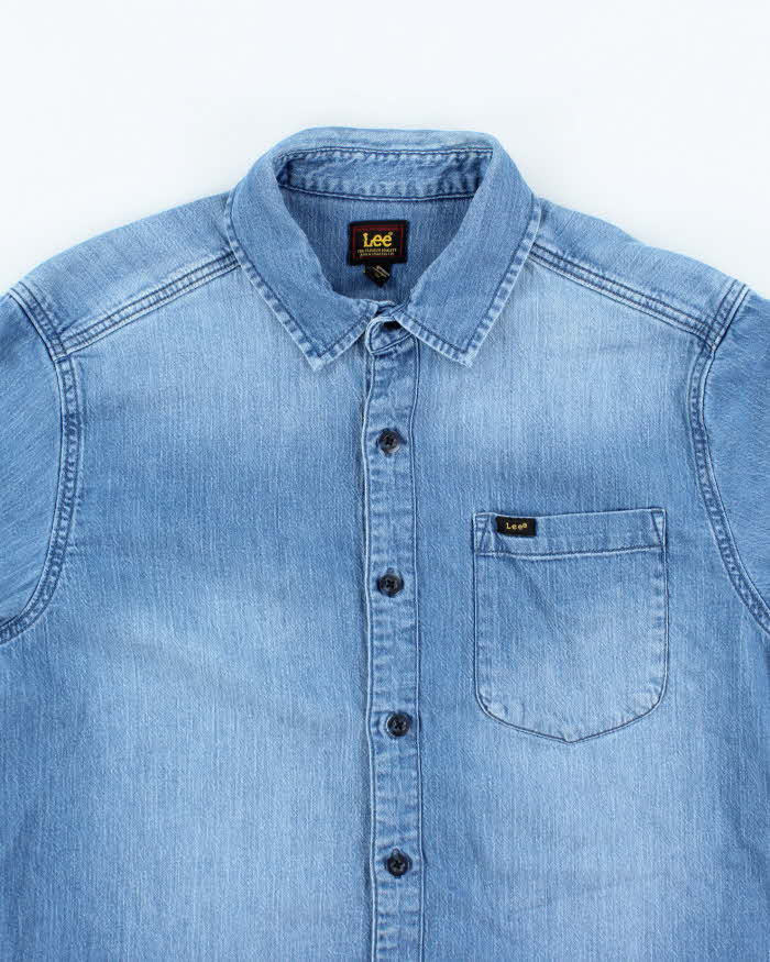 Vintage 90's Lee Medium Wash Cropped Sleeved Denim Shirt - L