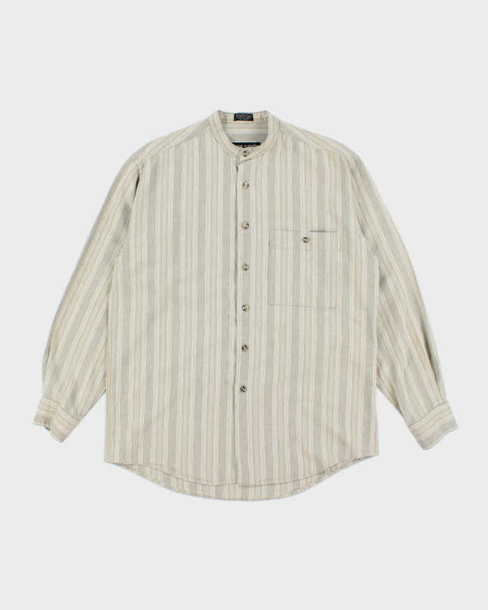 Vintage Pierre Cardin Linen Blend Grandad Collar Shirt - M