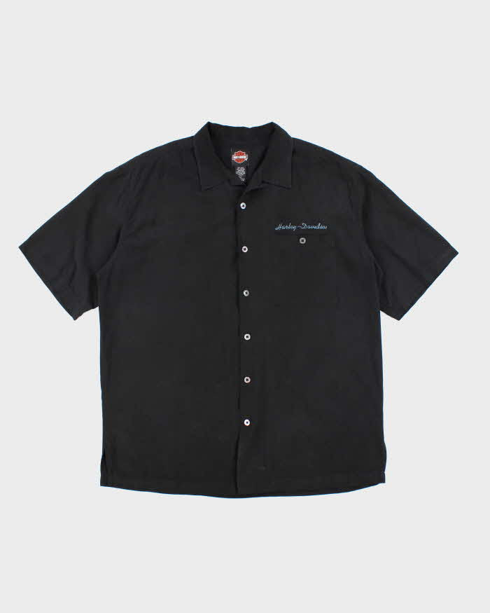 Vintage Harley Davidson Embroidered Silk Shirt - L
