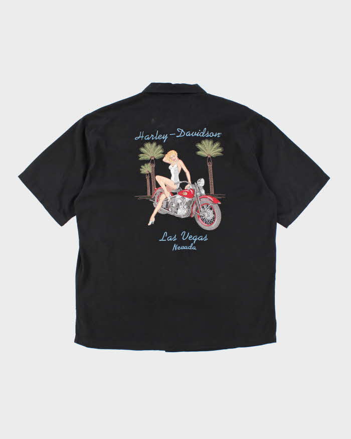 Vintage Harley Davidson Embroidered Silk Shirt - L