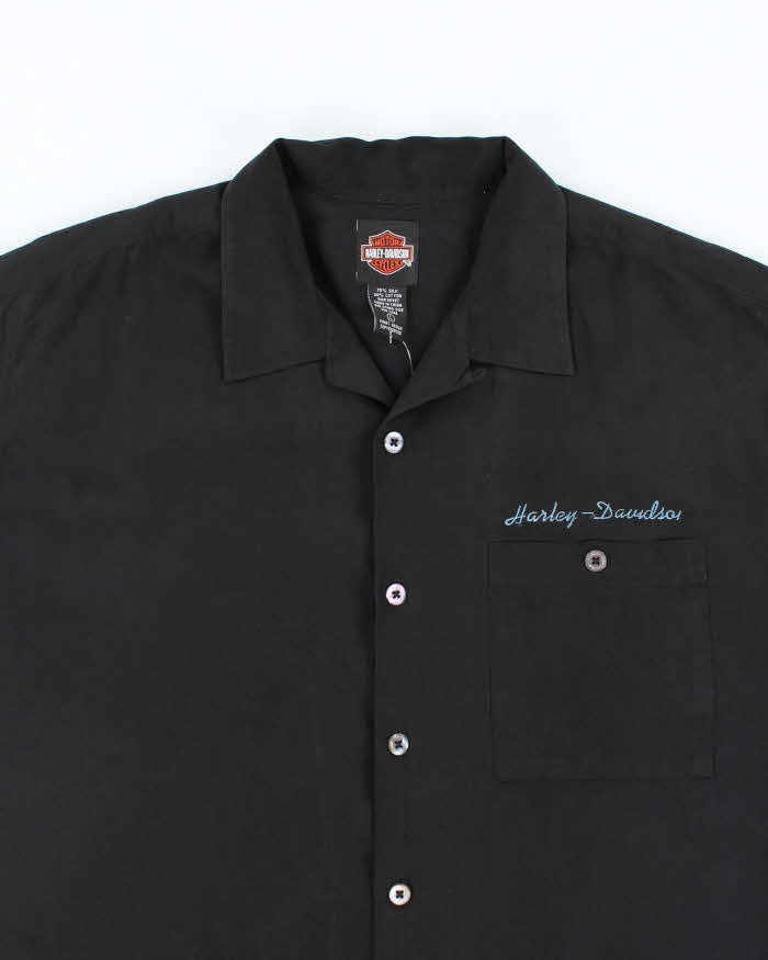 Vintage Harley Davidson Embroidered Silk Shirt - L