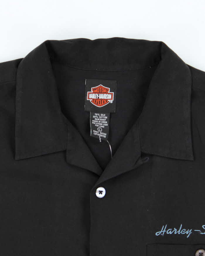 Vintage Harley Davidson Embroidered Silk Shirt - L