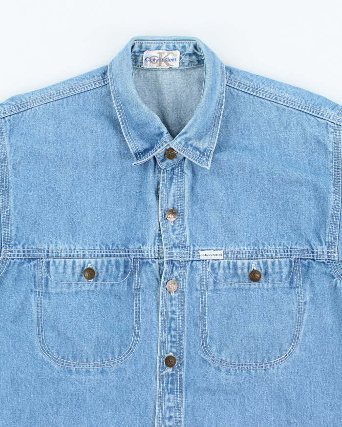 Vintage Y2K Calvin Klein Medium Wash Denim Shirt - M