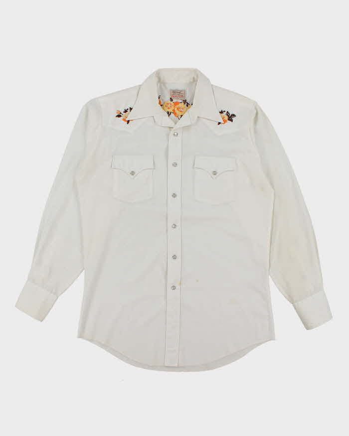 Vintage 70's H Bar C Embroidered Flower Long Sleeve Western Shirt - L