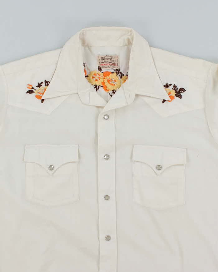 Vintage 70's H Bar C Embroidered Flower Long Sleeve Western Shirt - L