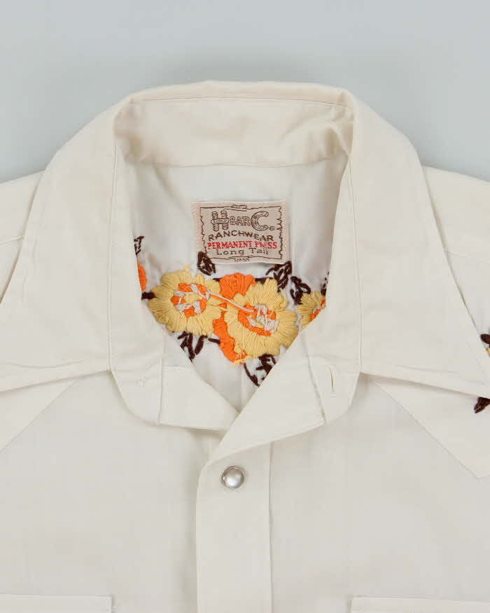Vintage 70's H Bar C Embroidered Flower Long Sleeve Western Shirt - L