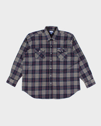 Vintage Blue Pine Oversized Snap Button Western Flannel Shirt - XXL