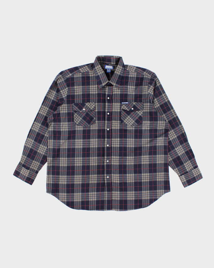 Vintage Blue Pine Oversized Snap Button Western Flannel Shirt - XXL