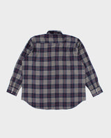 Vintage Blue Pine Oversized Snap Button Western Flannel Shirt - XXL