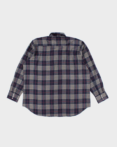 Vintage Blue Pine Oversized Snap Button Western Flannel Shirt - XXL