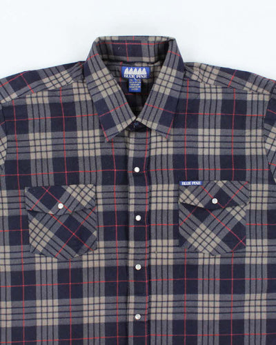 Vintage Blue Pine Oversized Snap Button Western Flannel Shirt - XXL