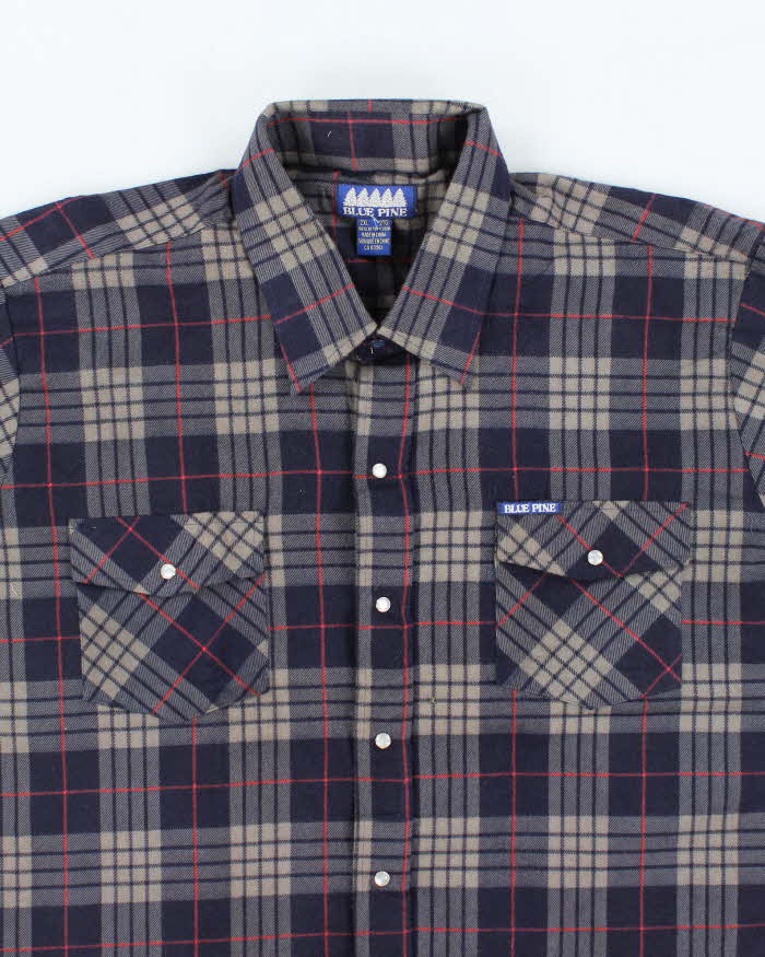 Vintage Blue Pine Oversized Snap Button Western Flannel Shirt - XXL