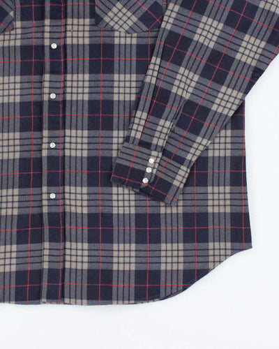 Vintage Blue Pine Oversized Snap Button Western Flannel Shirt - XXL