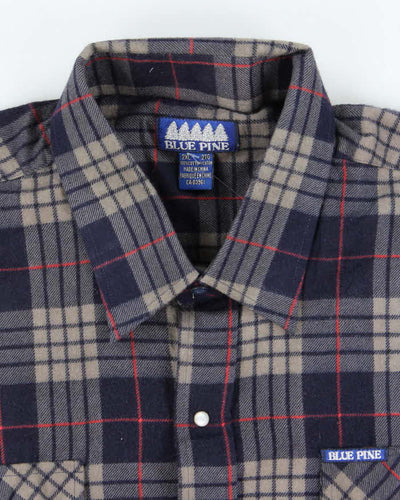 Vintage Blue Pine Oversized Snap Button Western Flannel Shirt - XXL