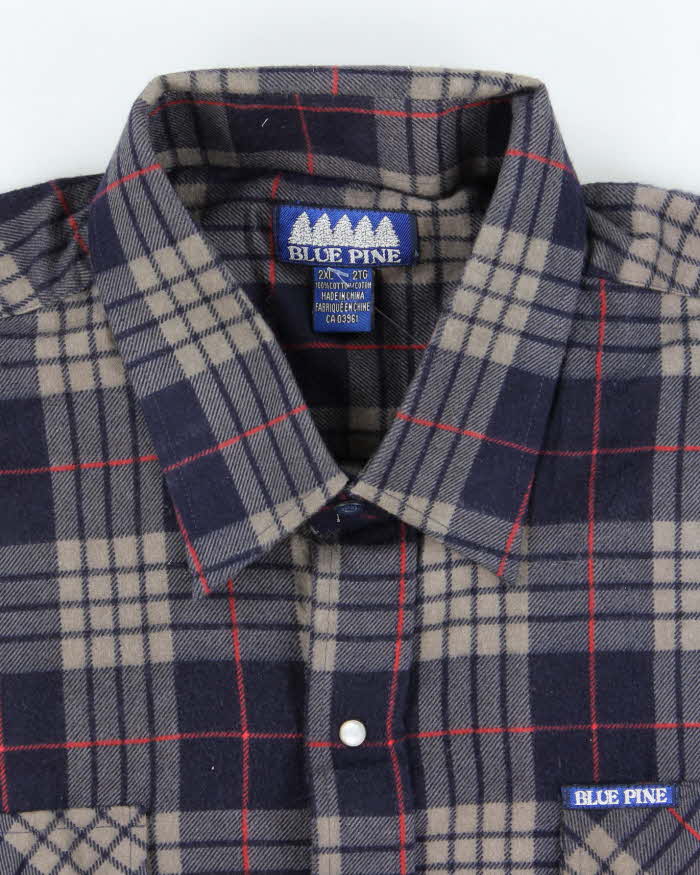 Vintage Blue Pine Oversized Snap Button Western Flannel Shirt - XXL