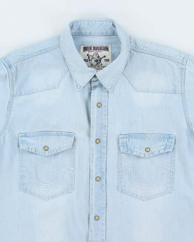 Vintage Y2K True Religion Ultra Light Wash Snap Button Denim Shirt - XL