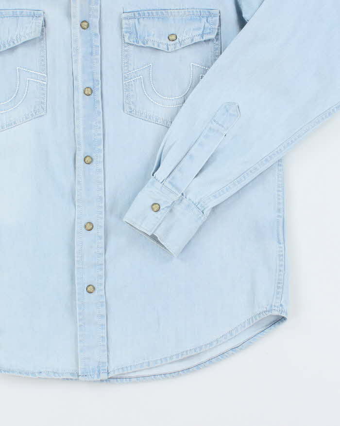 Vintage Y2K True Religion Ultra Light Wash Snap Button Denim Shirt - XL
