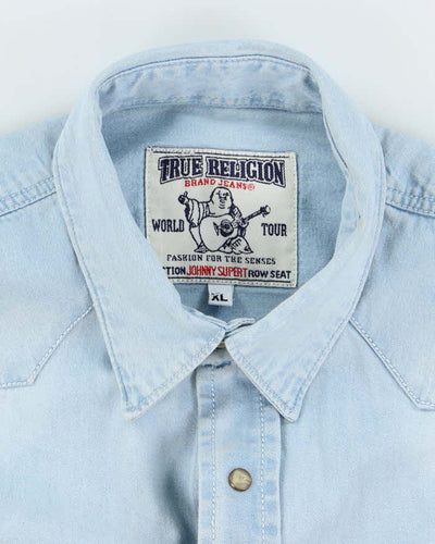 Vintage Y2K True Religion Ultra Light Wash Snap Button Denim Shirt - XL