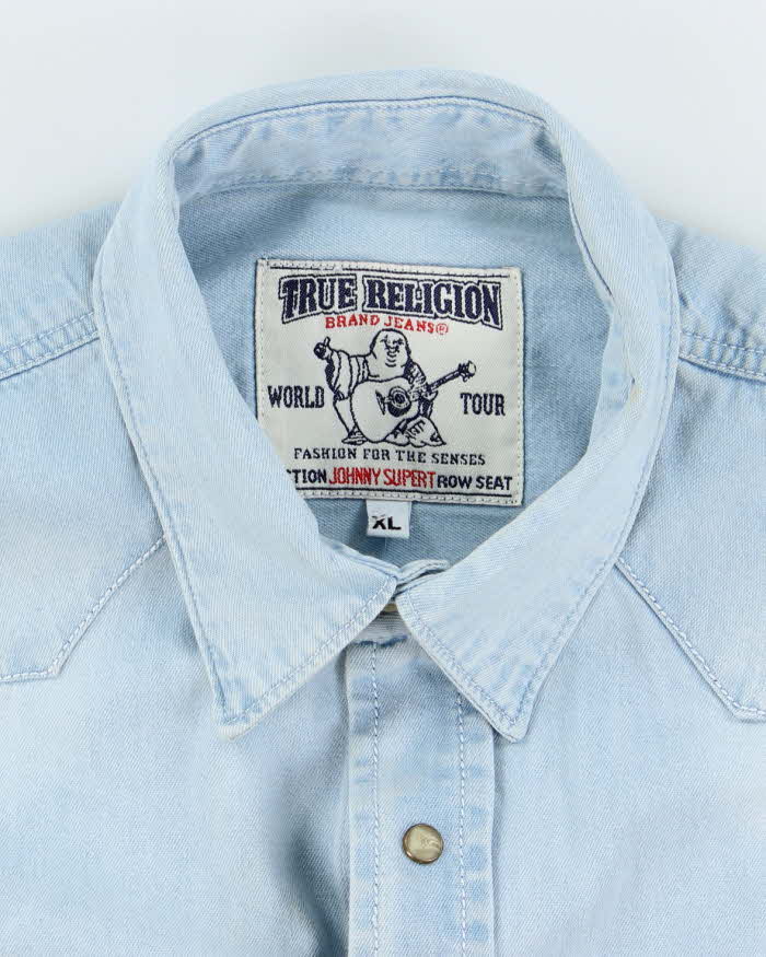 Vintage Y2K True Religion Ultra Light Wash Snap Button Denim Shirt - XL