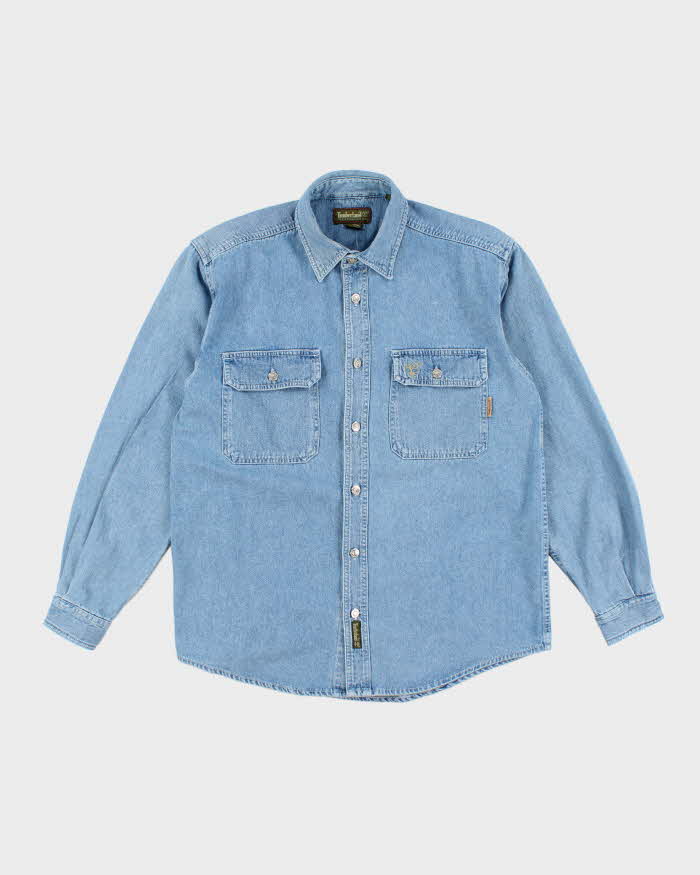 Vintage 90's Timberland Weather Gear Light Wash Denim Shirt - M