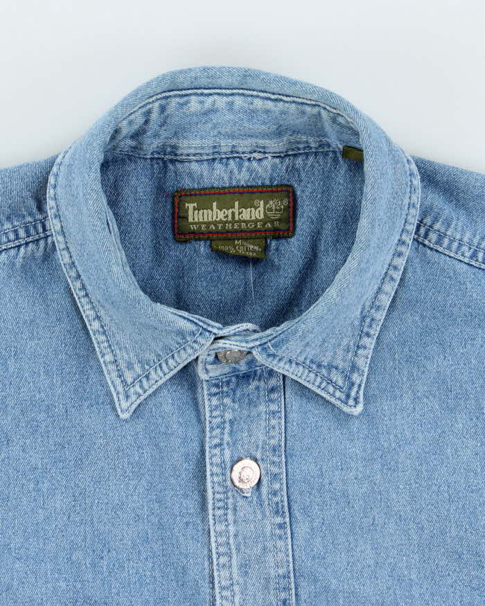 Vintage 90's Timberland Weather Gear Light Wash Denim Shirt - M