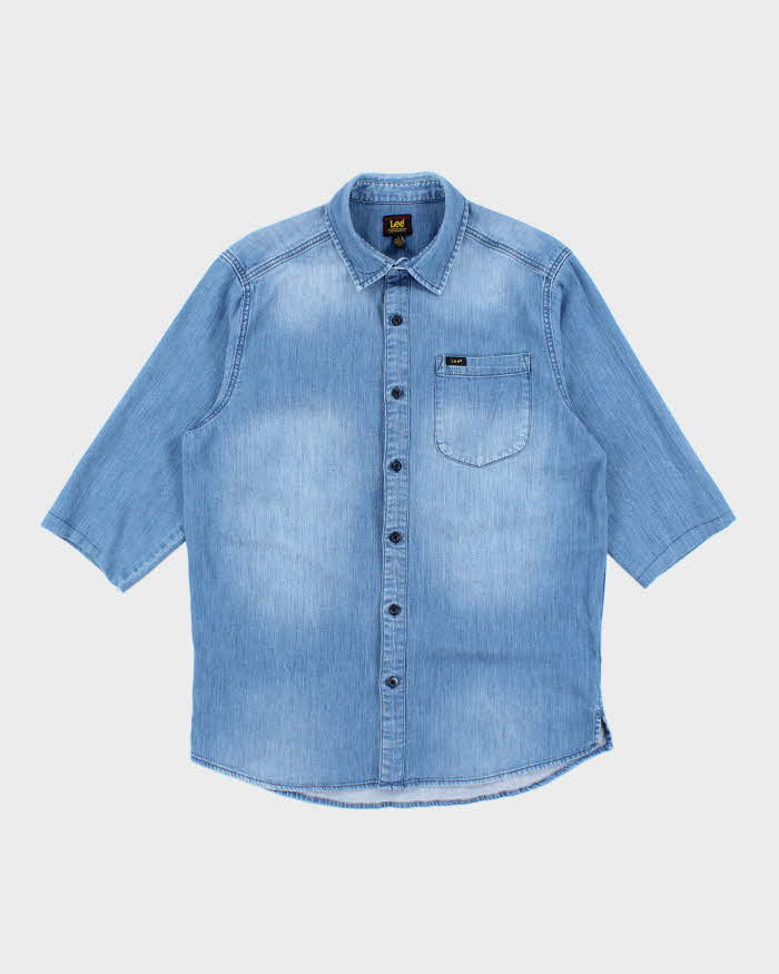 Vintage 80's Lee Medium Wash 3/4 Sleeve Denim Shirt - L