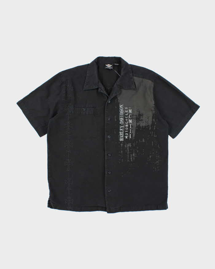 Harley Davidson Grey Pinstripe Collared Shirt - L