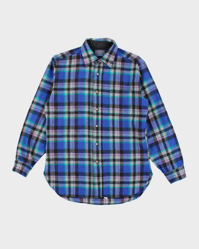 Vintage 1990s Pendleton Blue Plaid 100% Wool Shirt - M