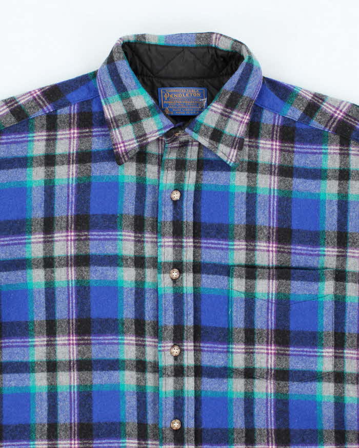 Vintage 1990s Pendleton Blue Plaid 100% Wool Shirt - M