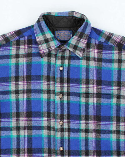 Vintage 1990s Pendleton Blue Plaid 100% Wool Shirt - M