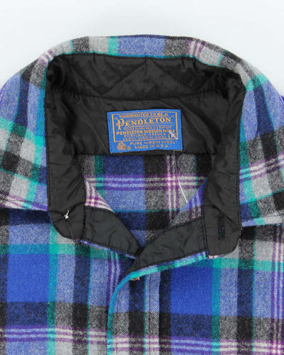 Vintage 1990s Pendleton Blue Plaid 100% Wool Shirt - M