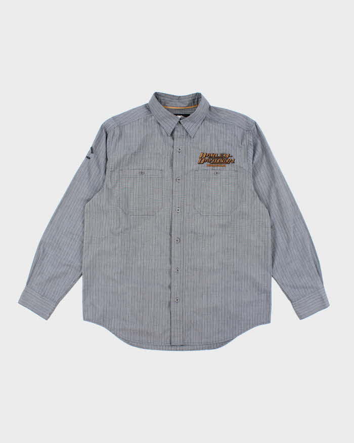 Harley Davidson Grey Pinstripe Collared Shirt - L