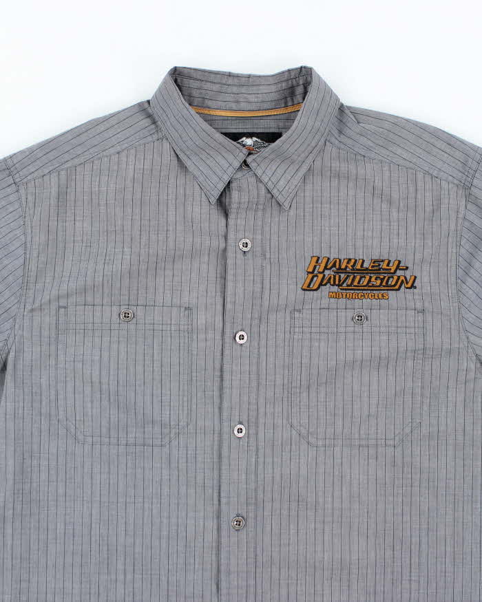 Harley Davidson Grey Pinstripe Collared Shirt - L