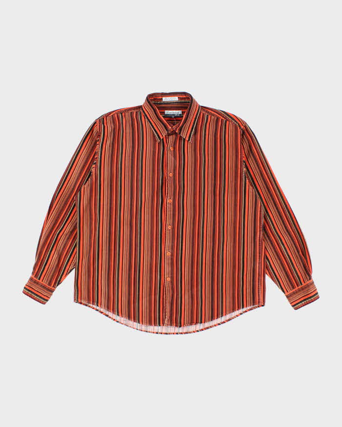 Firethorn Orange and Brown Striped Corduroy Shirt - L