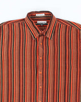 Firethorn Orange and Brown Striped Corduroy Shirt - L