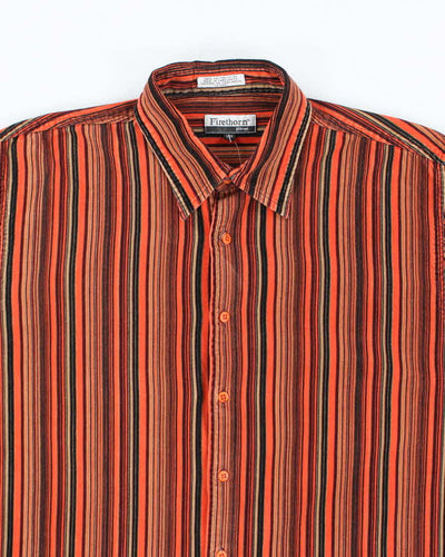 Firethorn Orange and Brown Striped Corduroy Shirt - L